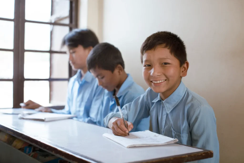 Happy students at Shree Thakureshwor Basic School in March 2025.