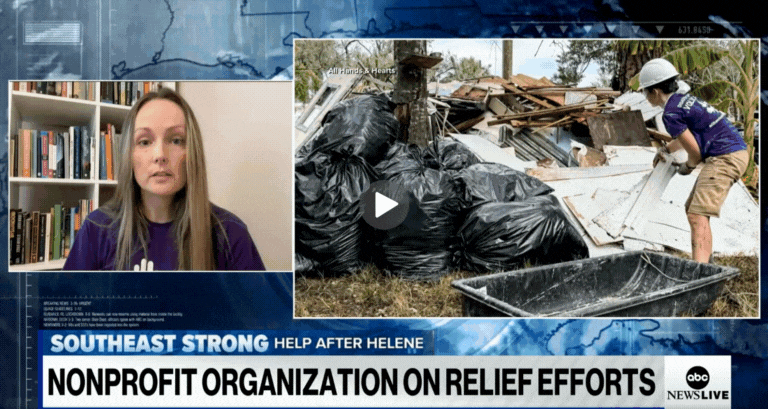 Screenshot of interview with All Hands & Hearts staff member, Jess, on ABC News