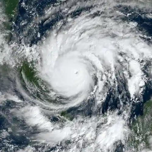 Satellite view of Hurricane Michael forming in the Gulf of Mexico with a visible eye.