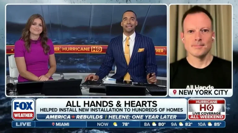 Image of news interview with Fox Weather and Nate Mook, CEO, AH&H