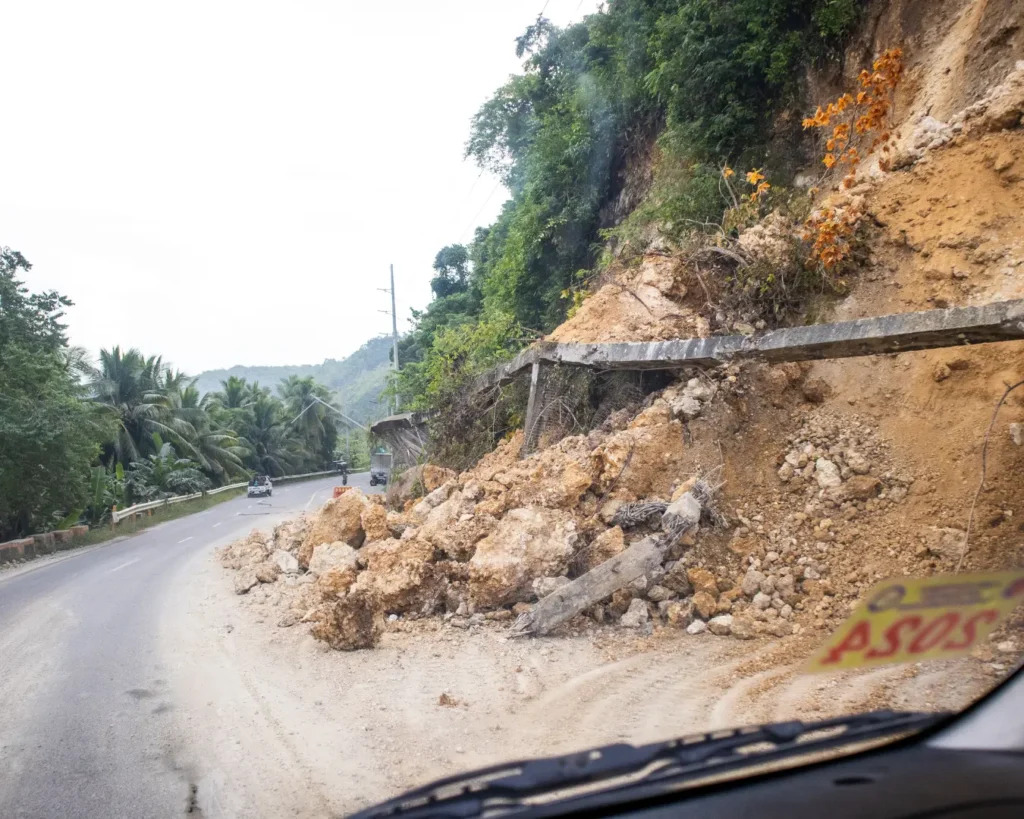 Rock slide blocking a road