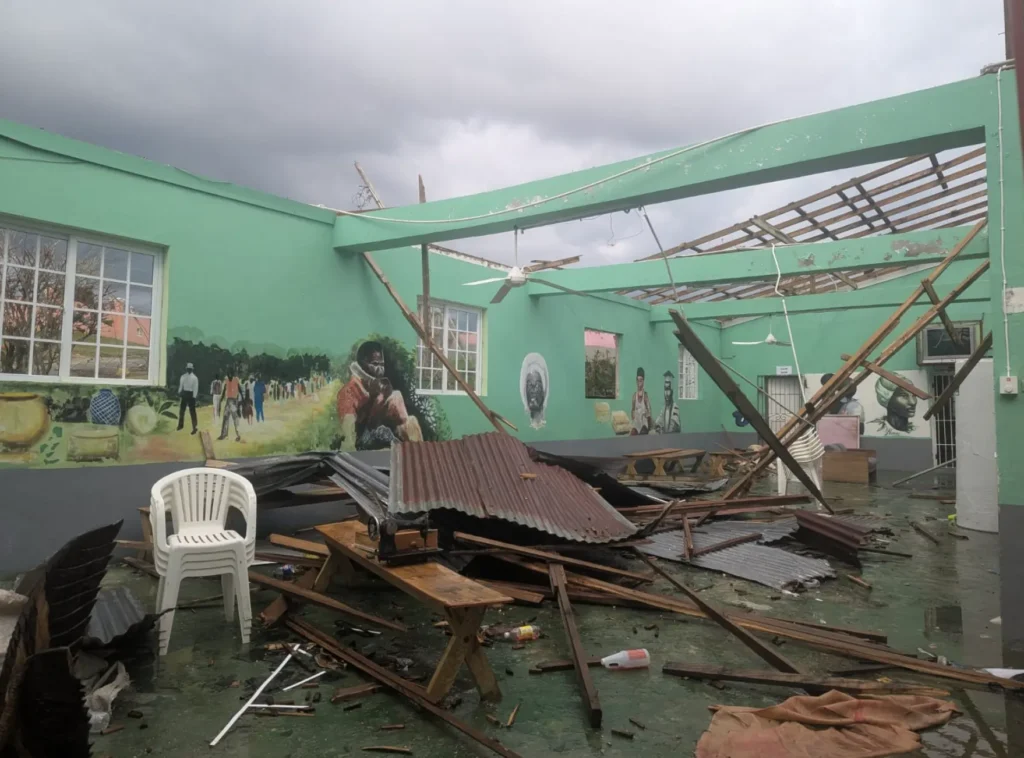The local primary school sitting in shambles after the storm.